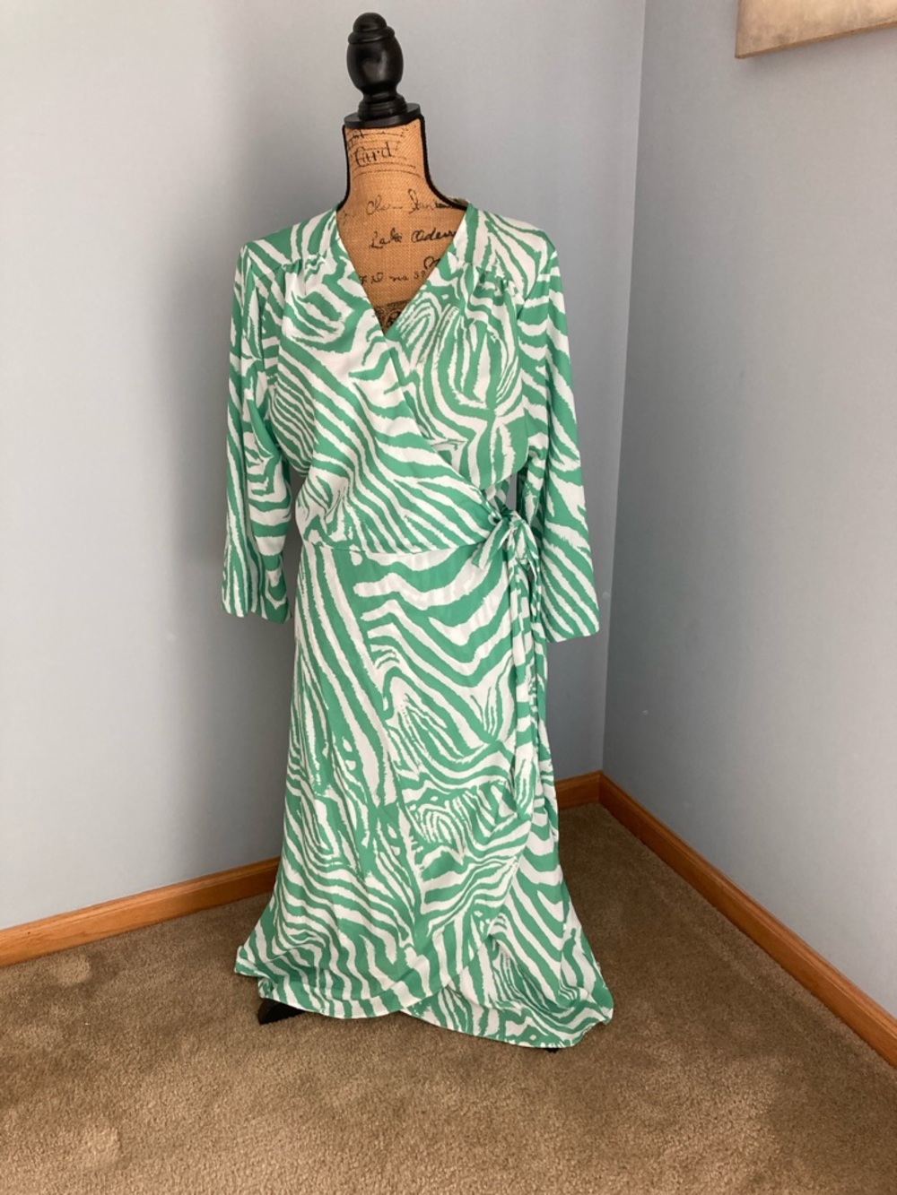 Asos Zack Curve Wrap Dress in Mint Zebra Print Women Size 20